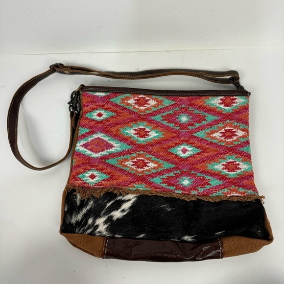 Myra Bag Handbags - Myra Embroidered Calf Hair Leather Boho Purse Shoulder Bag Western Rodeo